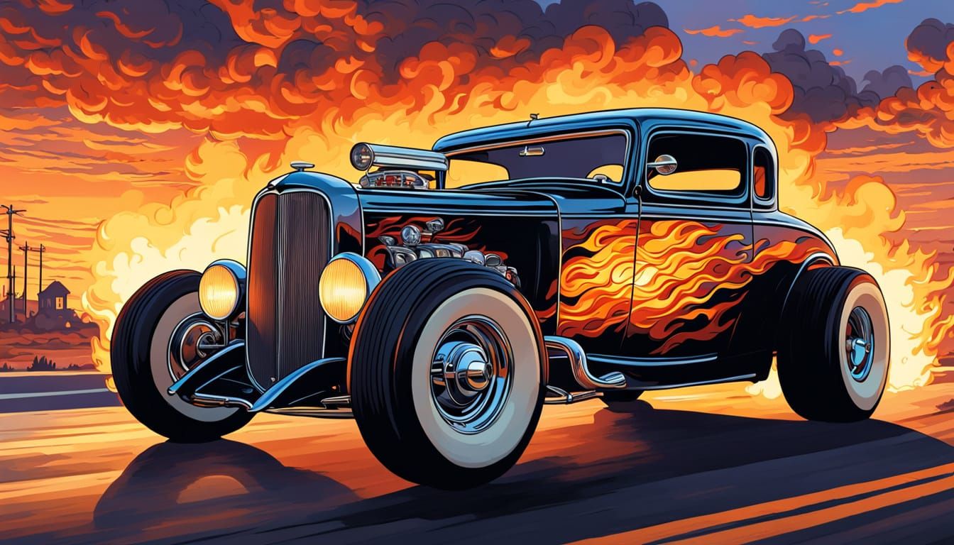 Vintage Hot Rod in Dynamic Comic Book Art