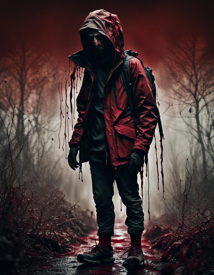 Gore-Covered Face in Dark Surrealist Portrait