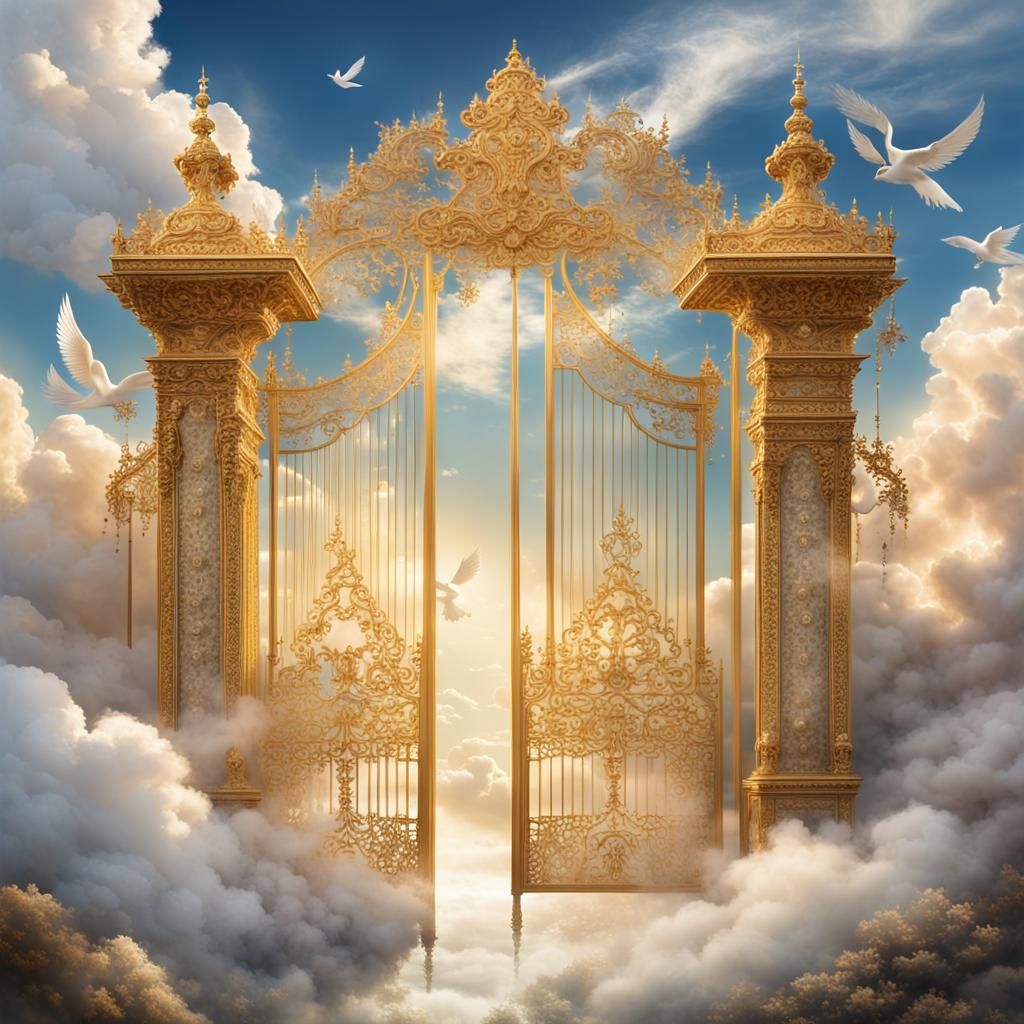 Heavenly Gates in a Serene and Radiant Landscape
