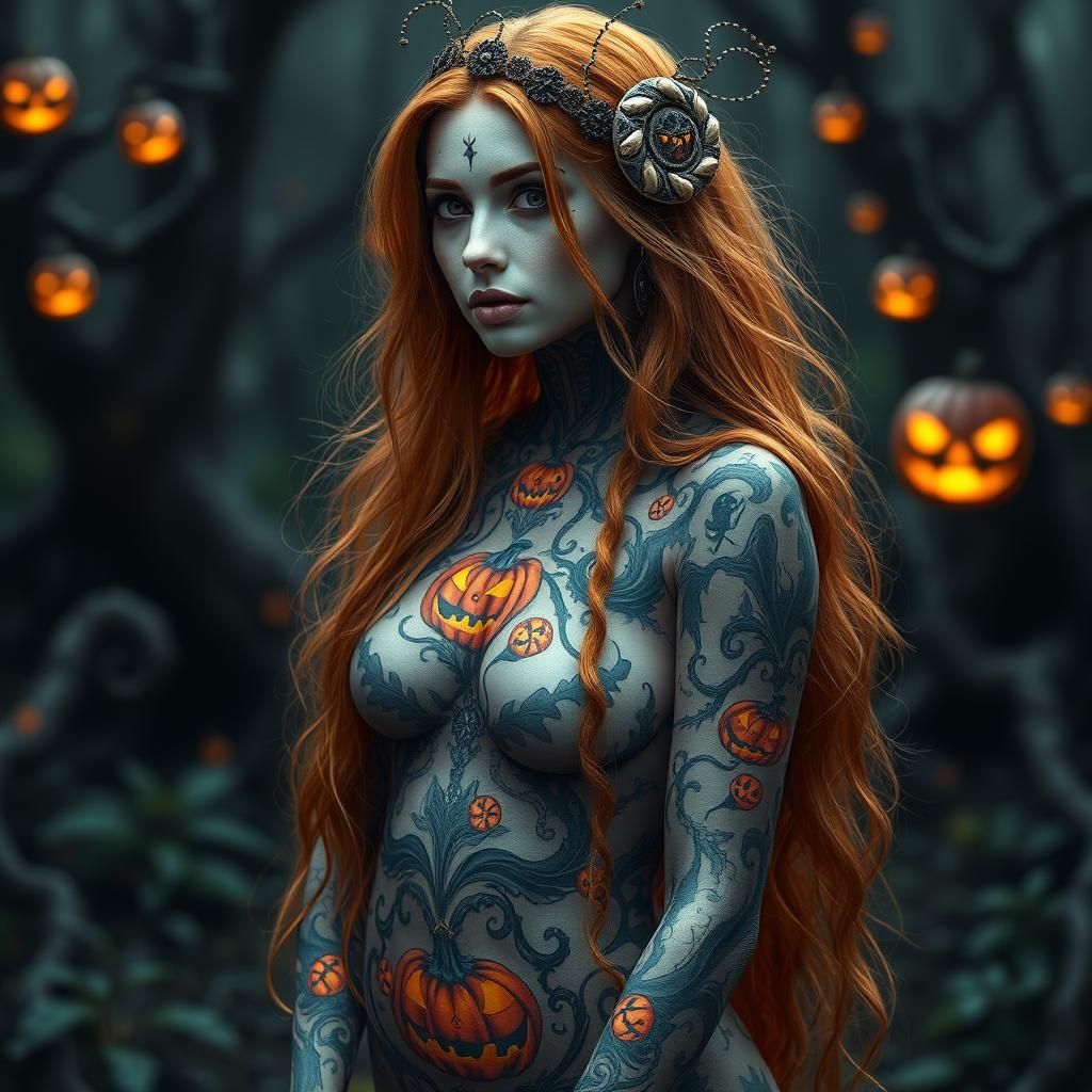 Mystical Halloween Goddess in Surreal Biomechanical Art