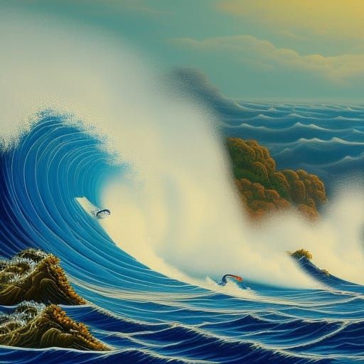 Surfing the Waves in Naive Art Style