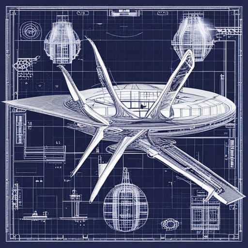 Detailed Spaceship Blueprint Technical Drawing