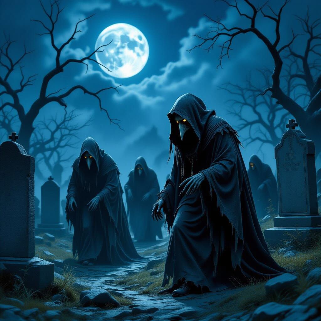 Ghouls Prowling a Graveyard in Photorealistic Style