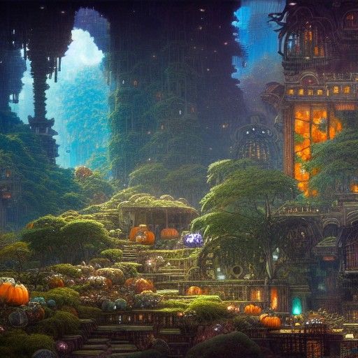 Cyberpunk Gothic Landscape with Honeycomb Crystals