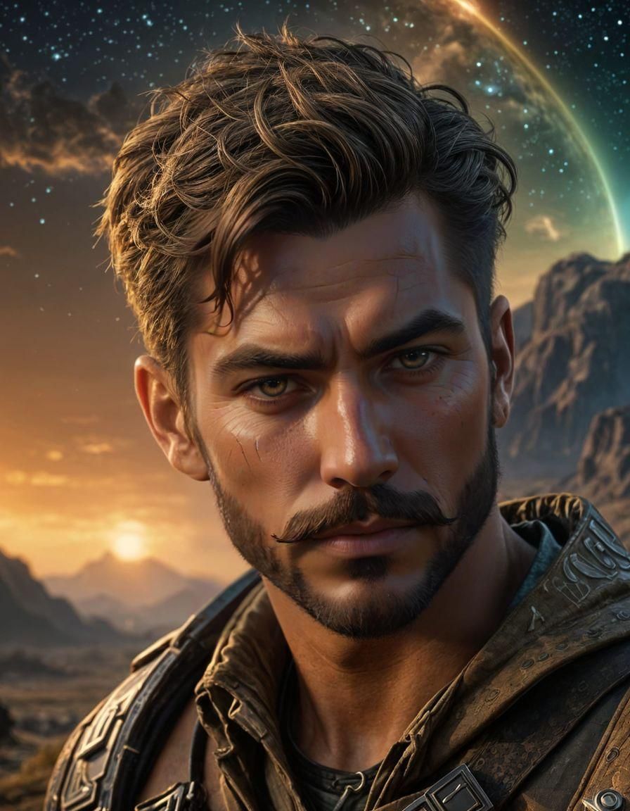 Sci-Fi Mercenary Scout Portrait in Galactic Setting