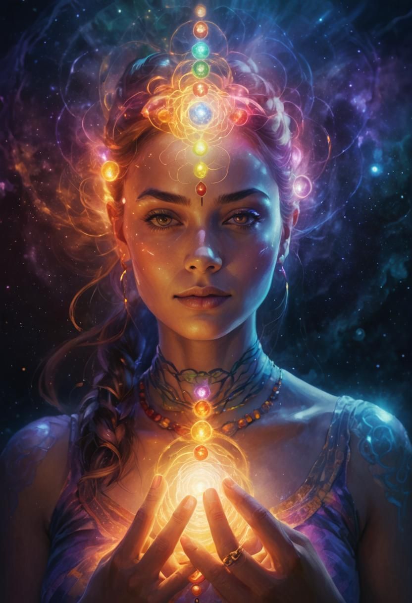 Chakra Portrait with Glowing Orbs in Concept Art