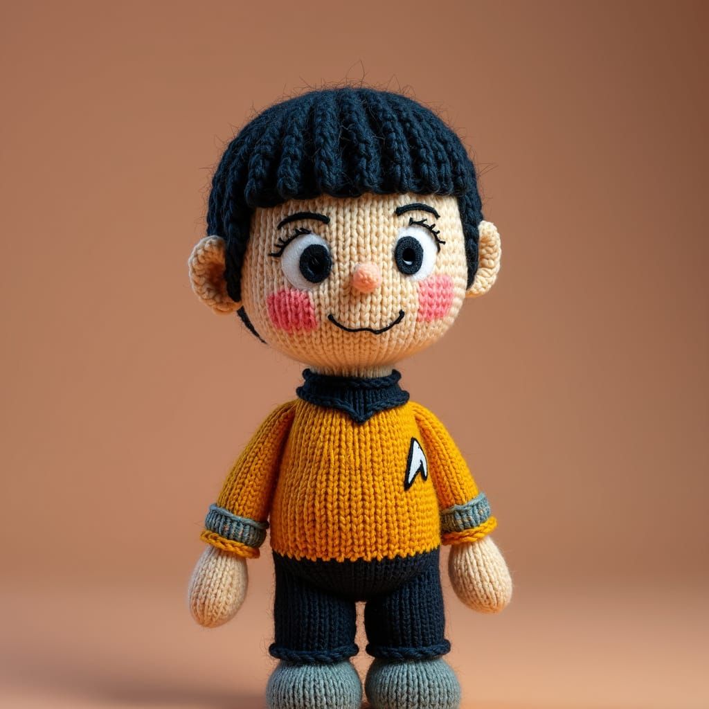 Knitted Spock Figure in Starfleet Uniform