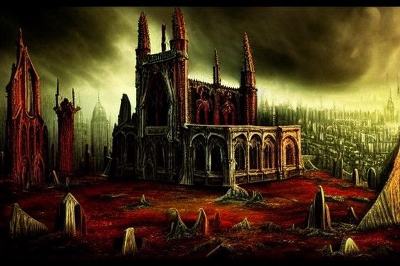 Flesh and Bone Gothic Cityscape Horror Art