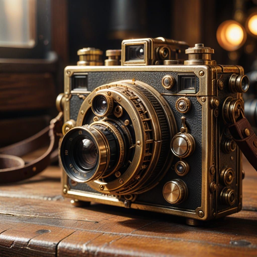 Steampunk Camera Close-Up with Brass Details