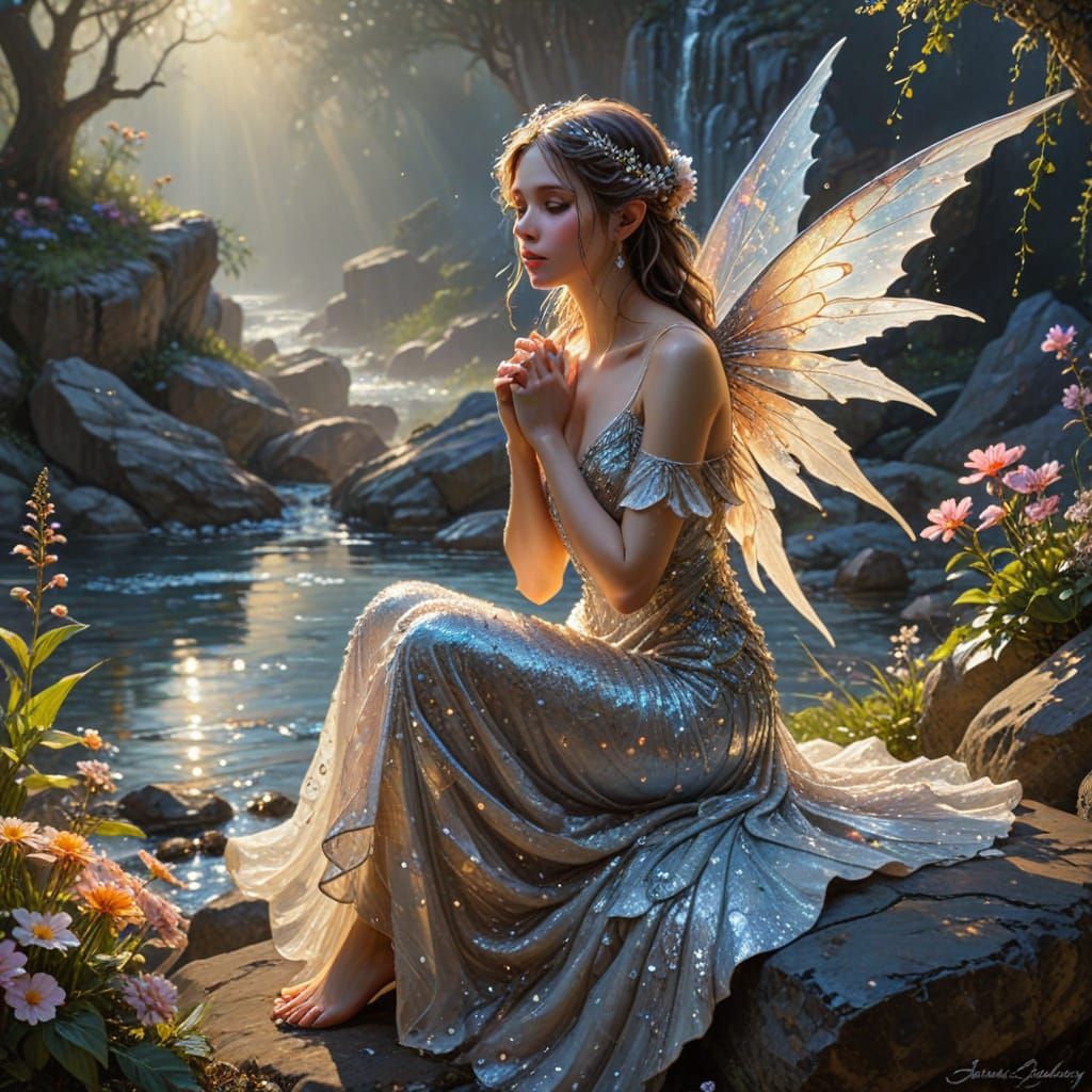 Crystal Fairy and Dragon Impasto Painting