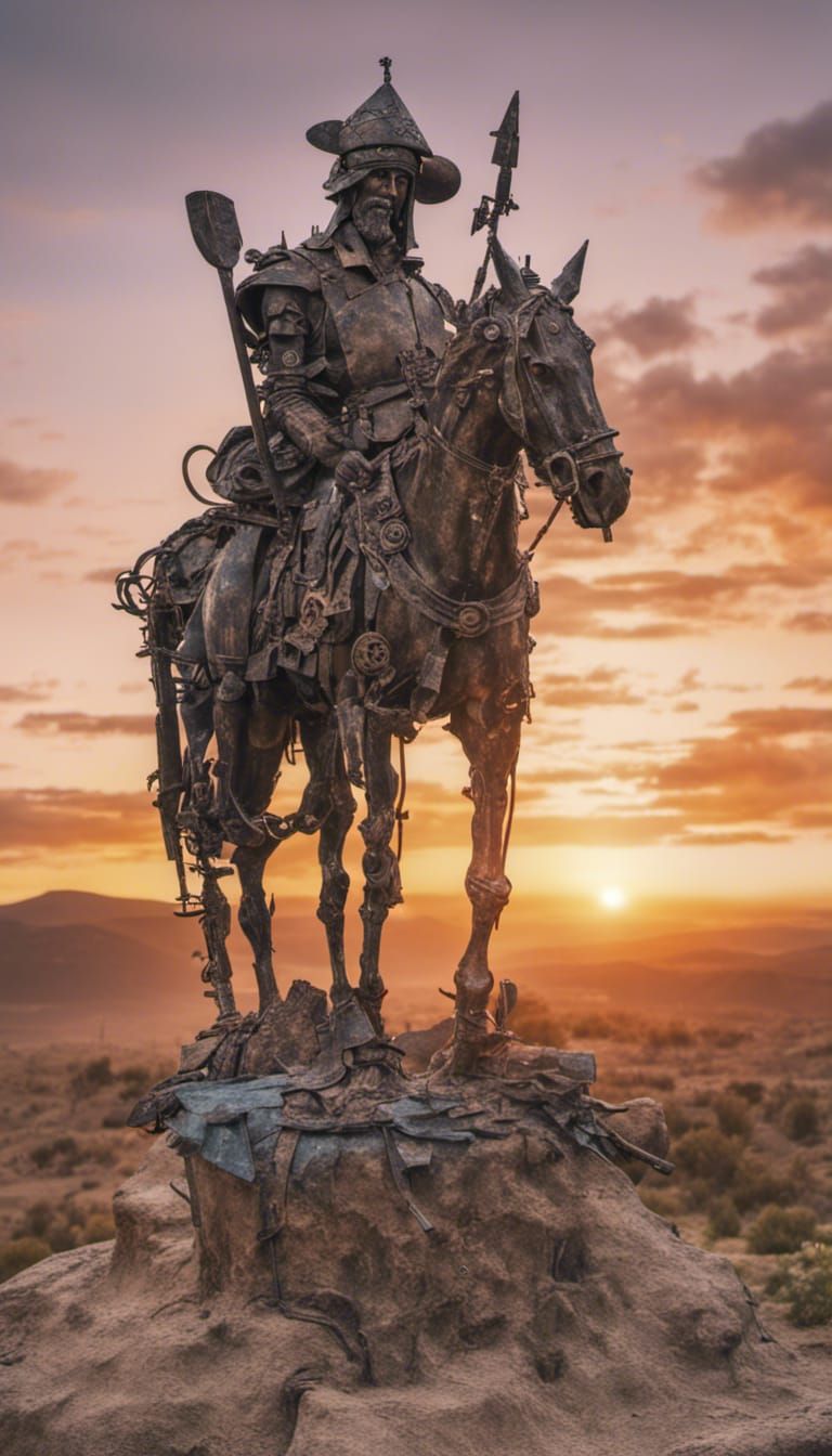 Scrap Metal Don Quixote at Sunset