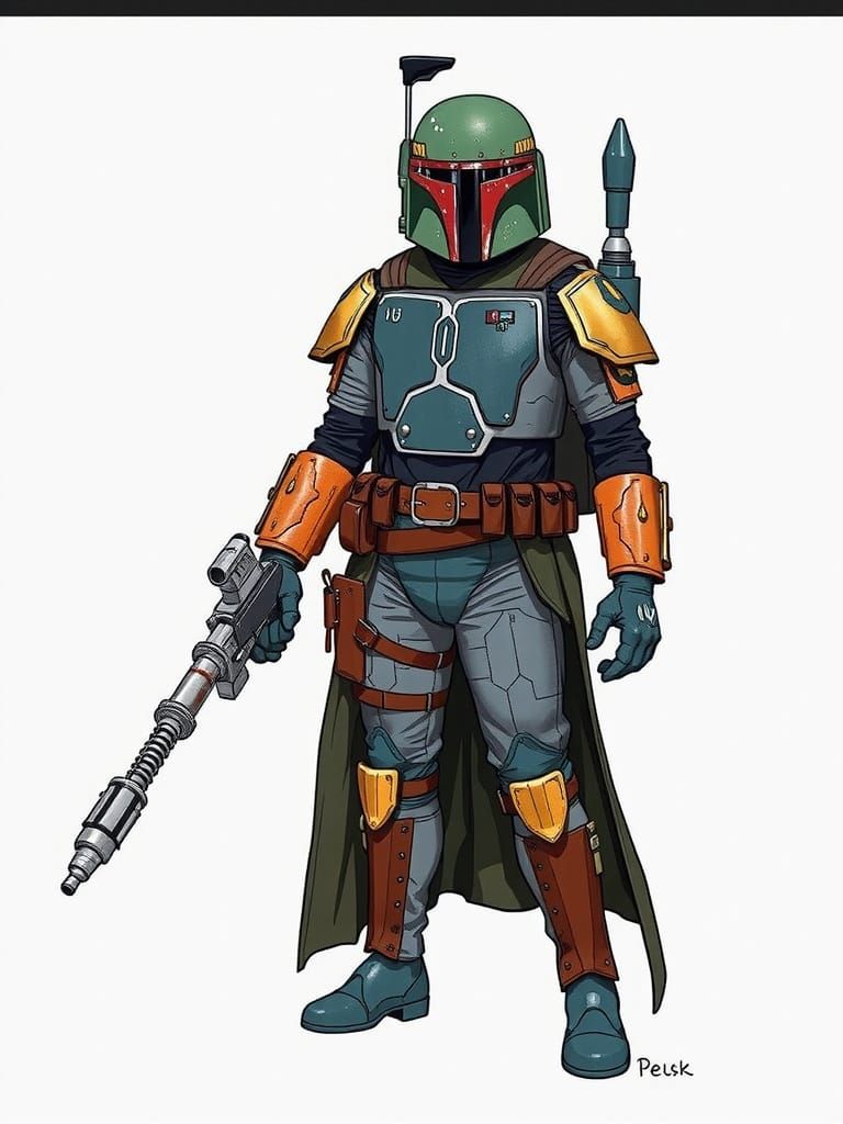Boba Fett with Blaster in Cartoon Style