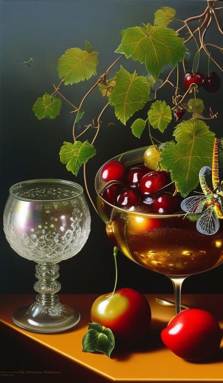 Surreal Cherry Punch Still Life on Canvas