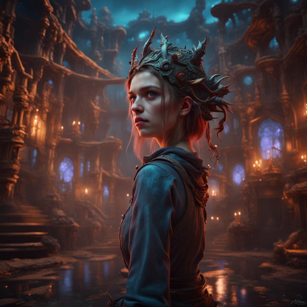 Girl Lost in Thought: Detailed Matte Painting