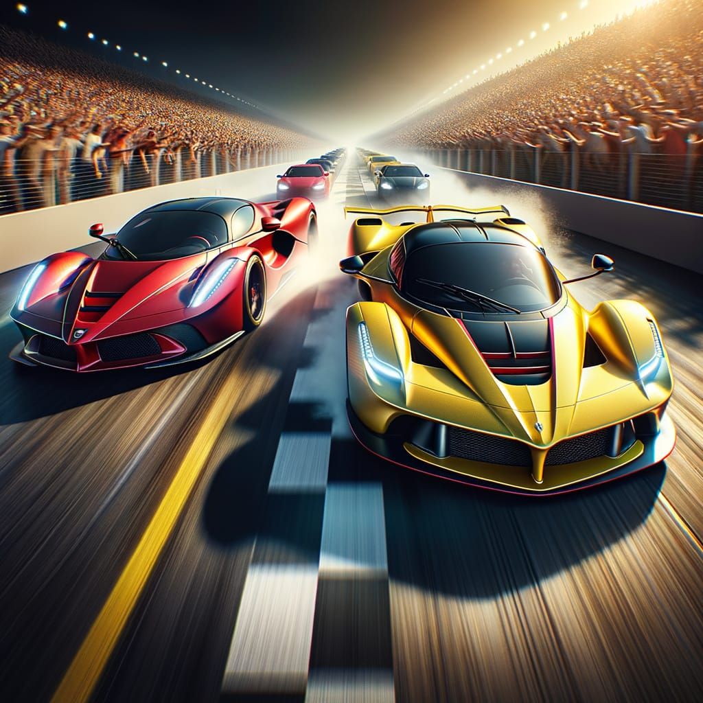 Yellow Sports Car Wins High-Speed Race Against Red Rival