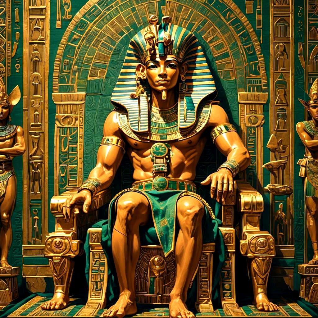 Egyptian Pharaoh on Golden Throne: Realistic Art