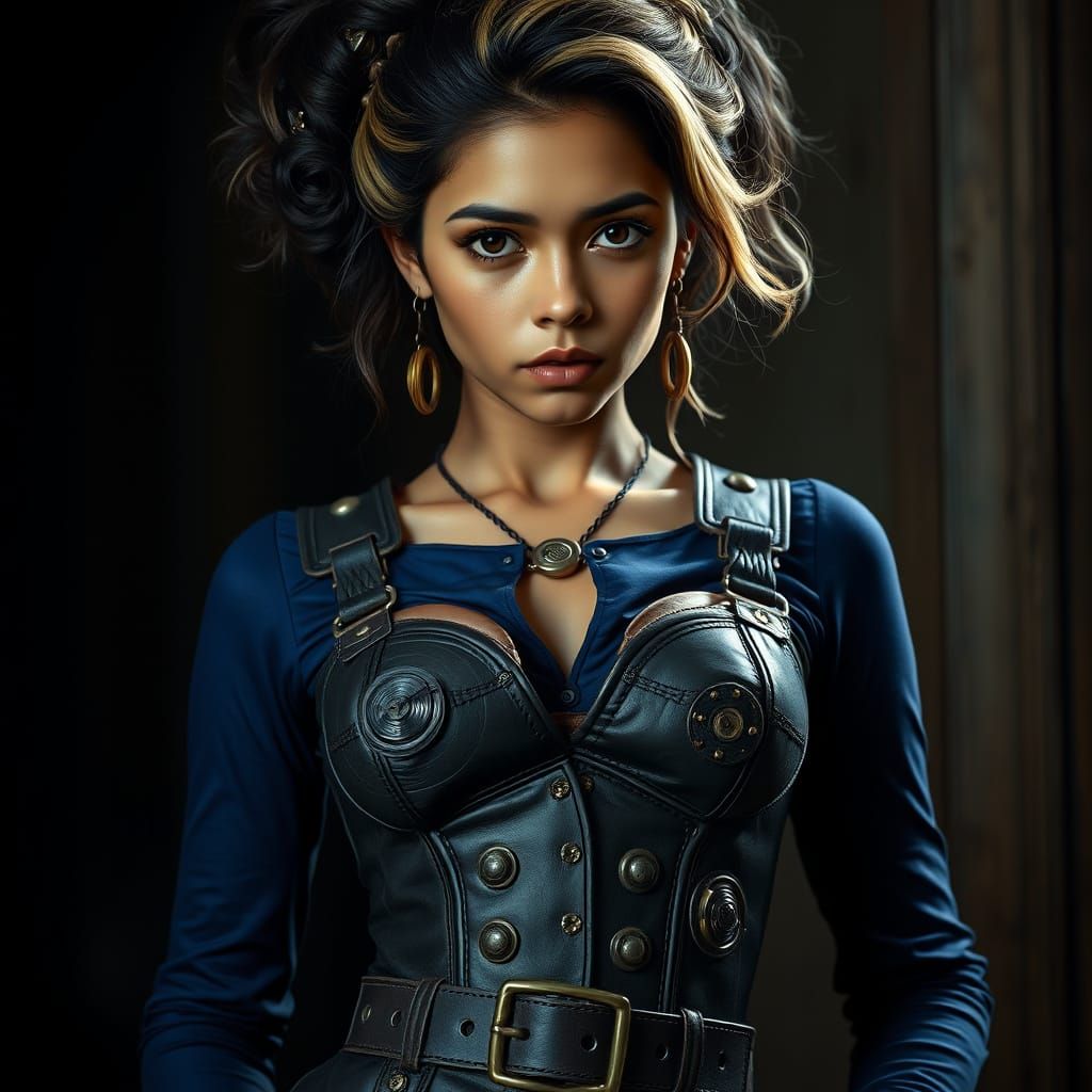 Steampunk Latina with Ornate Hair in Cinematic Lighting