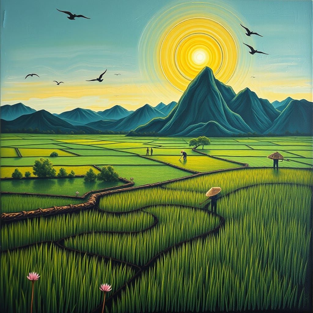 Vibrant Landscape with Impasto Oil Painting