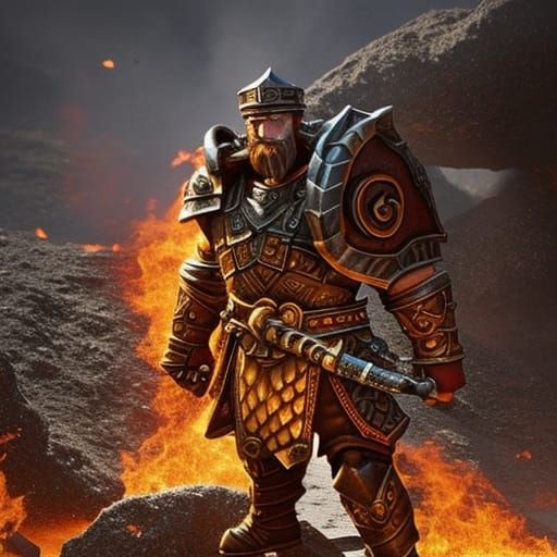 Dwarven Cleric in Fire with Steampunk Engine