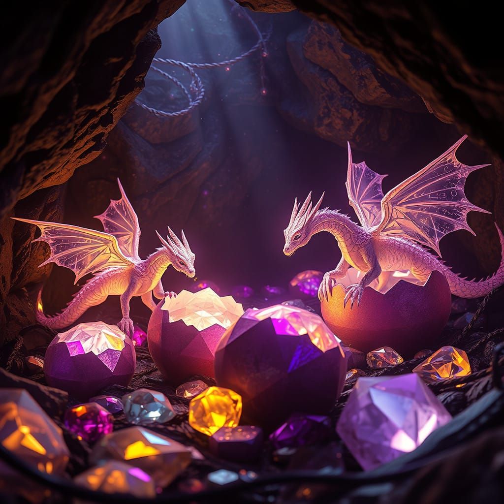 Ethereal Dragon Eggs Hatch Among Glowing Jewels in Ancient C...