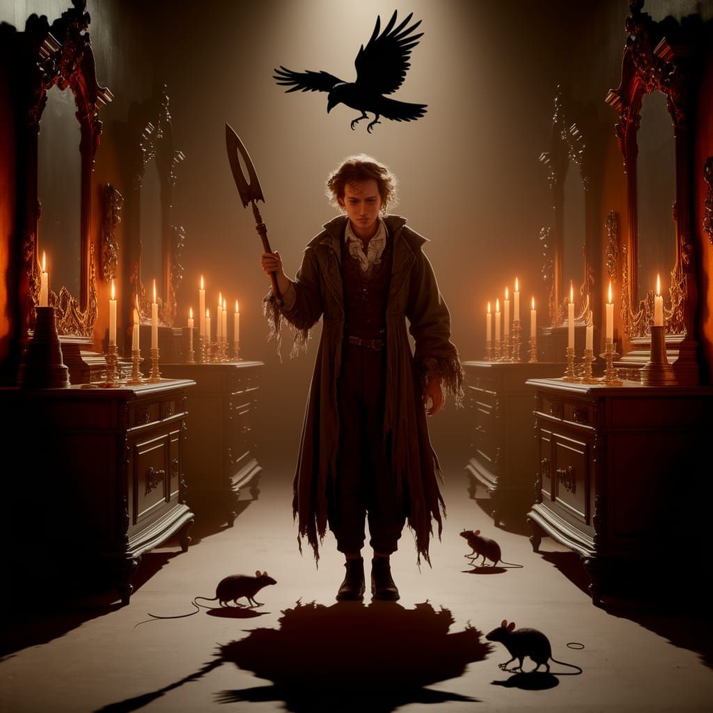 Eerie Figure with Raven in Otto Dix Style