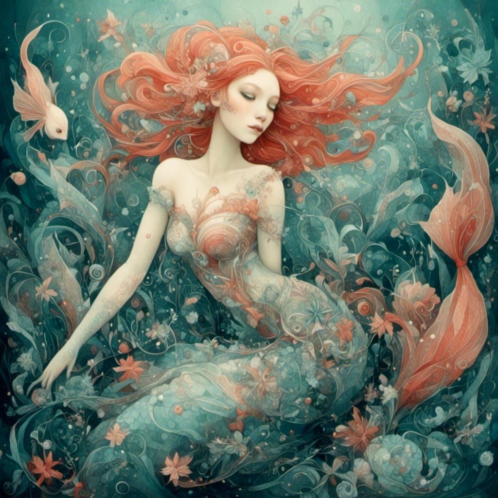 Whimsical Mermaid Underwater