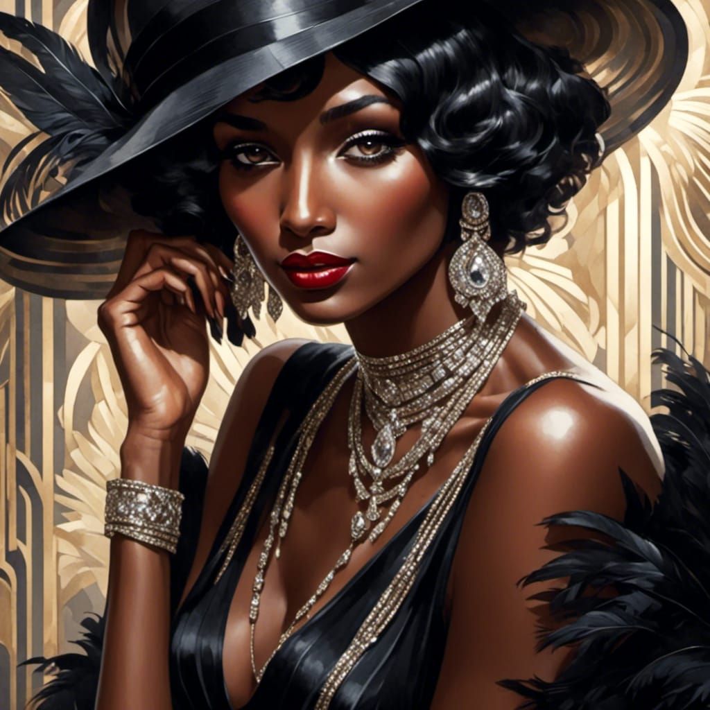 Art Deco Portrait of a Black Woman in Flapper Dress