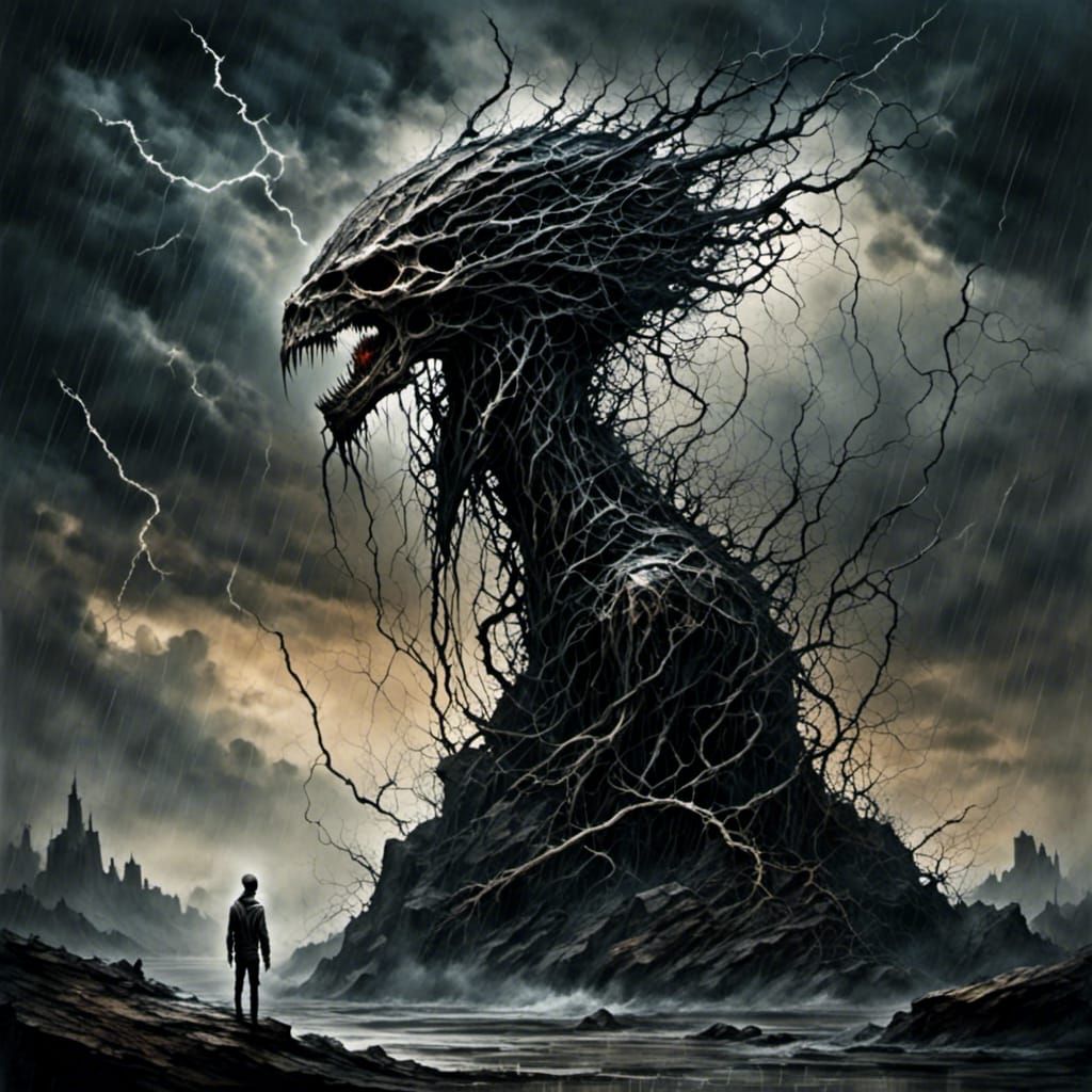 Spiked Creature in Storm, Realistic Detailed Image