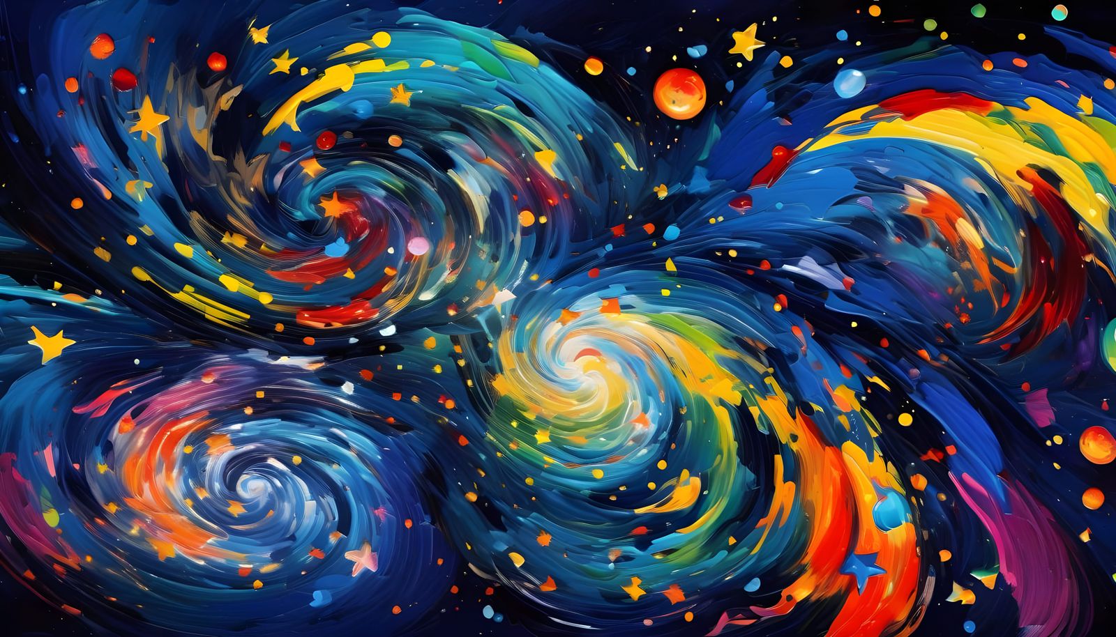 Surreal Starry Cosmos of Iridescent Impasto Whirlpools