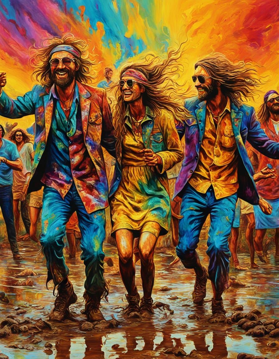 Hippies Dancing in Mud: Psychedelic Woodstock Art