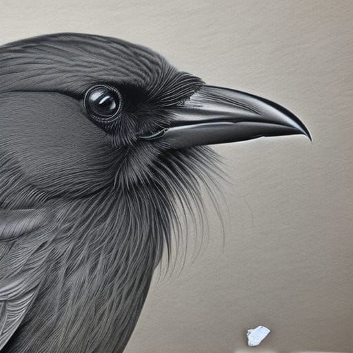 Hyperdetailed Charcoal Drawing of a Raven in a Barn