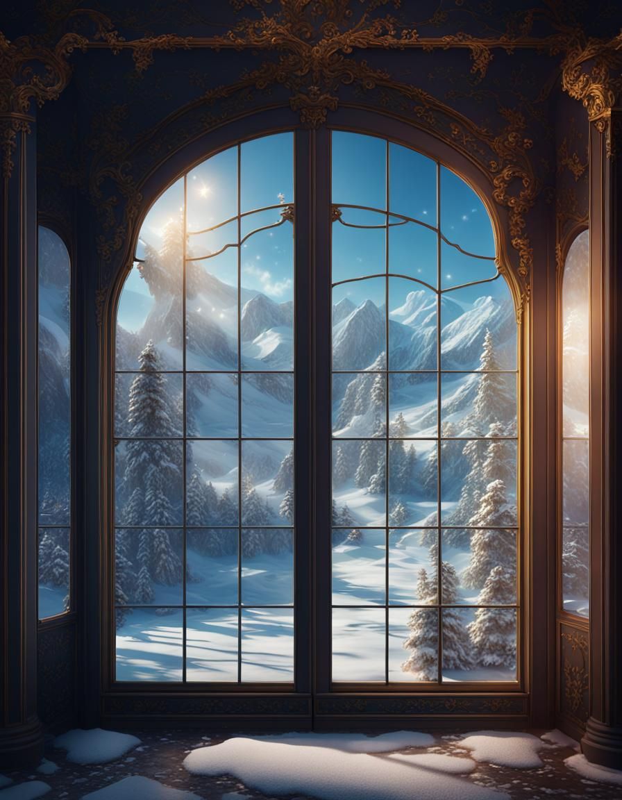 Baroque Winter Landscape View Through a Window