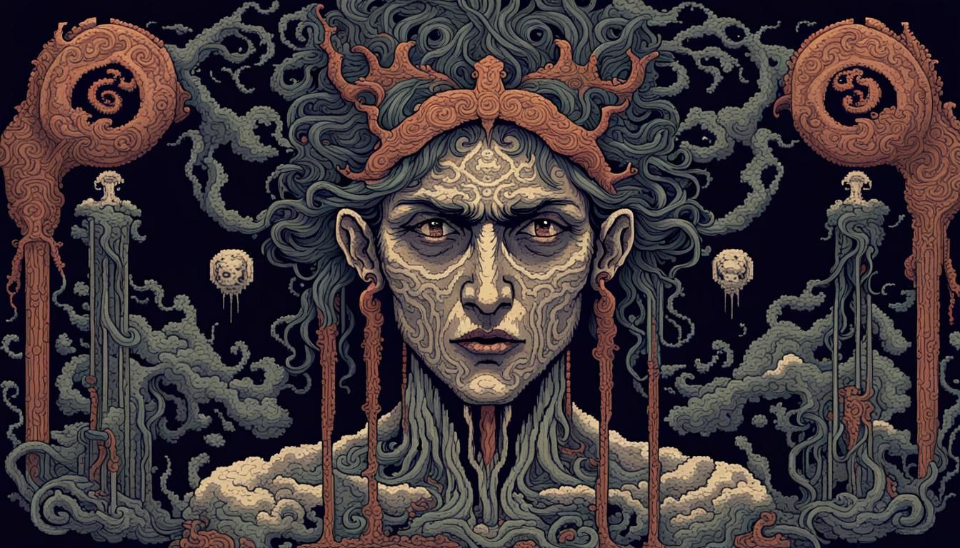 Eerie Pixel Art: Ambiorix the Gaul in Art Nouveau