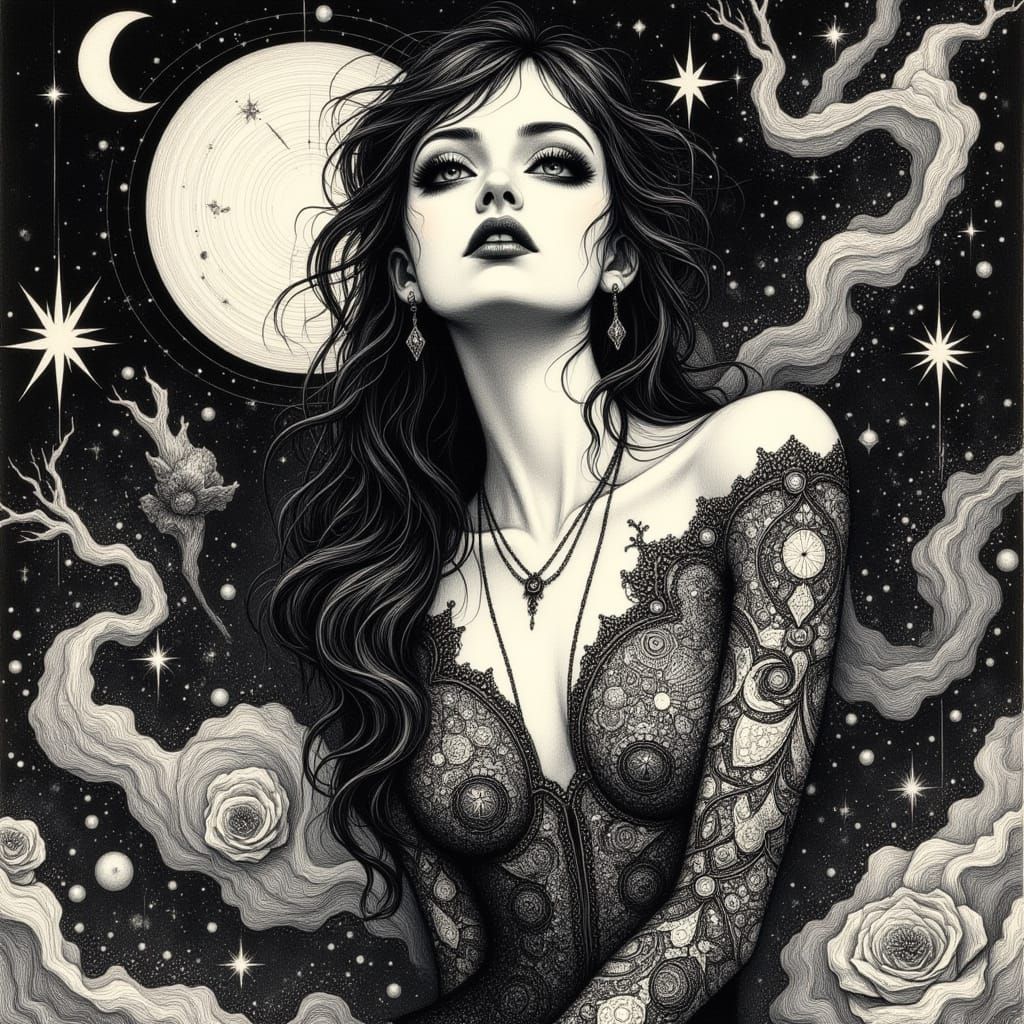 Surreal Elegance in Dark Romantic Goth Style