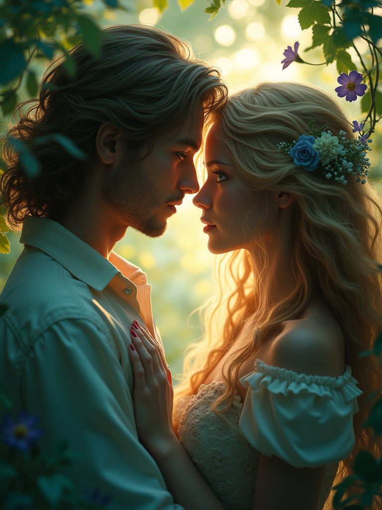 Lovers Gazing in a Mystical Environment