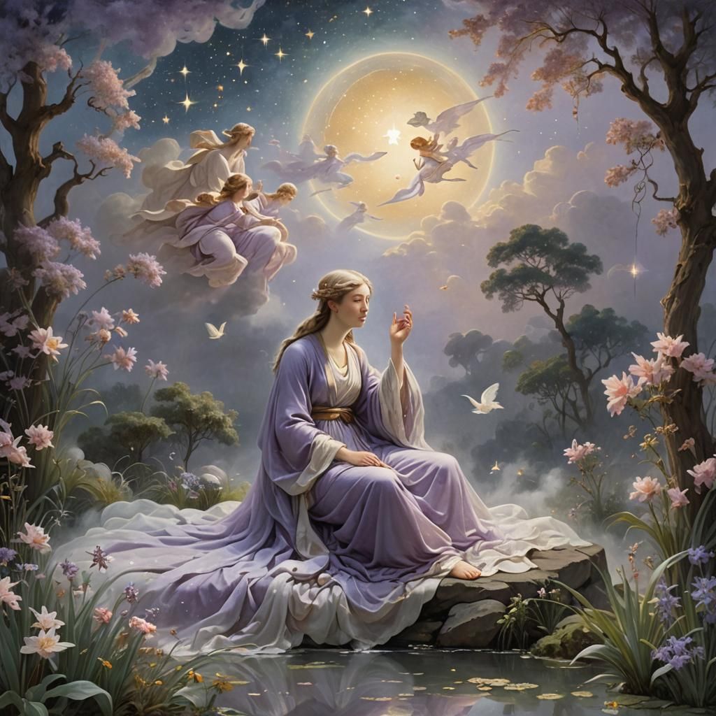Ethereal Celestial Beings in a Dreamy Garden
