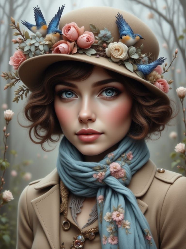 Cute French Woman Portrait in Whimsical Fantasy Style
