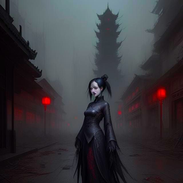 Gothic Chinese Woman in Haunted City
