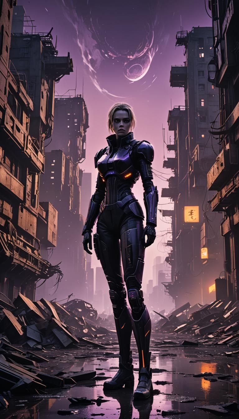 Android 19 in Post-Apocalyptic Cityscape