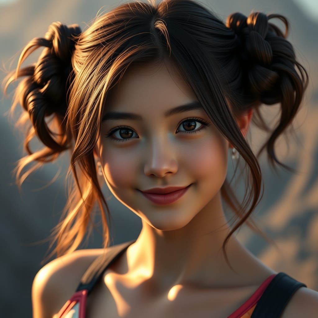 Young Woman with Warm Smile in Soft Lighting