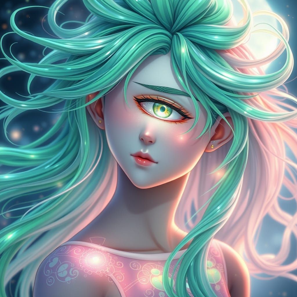 Enigmatic Green Cyclops with Ethereal Glow