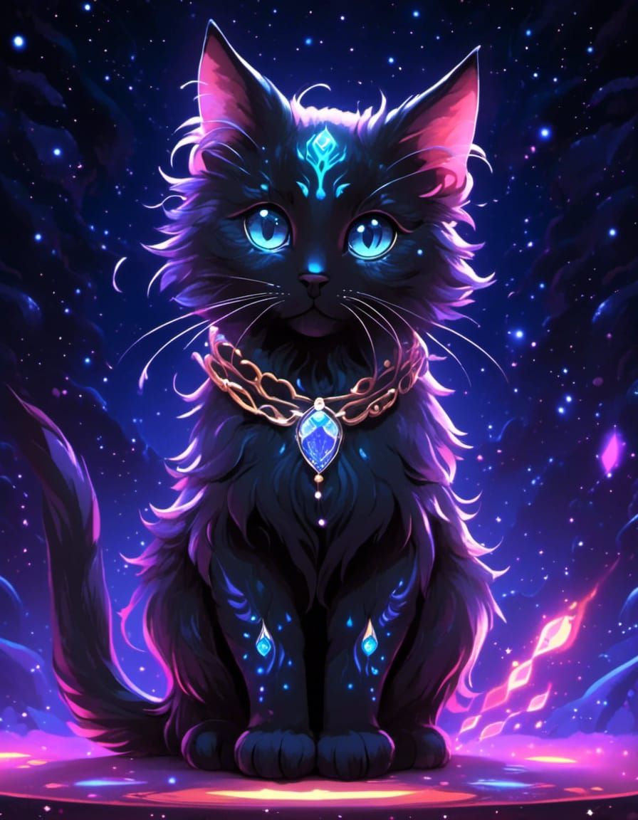 Galactic-Eyed Kitten in Ethereal Bioluminescent Style