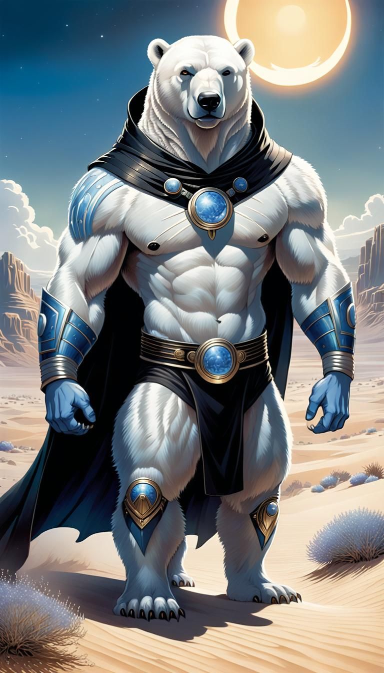 Art Deco Polar Bear Warrior in the Desert