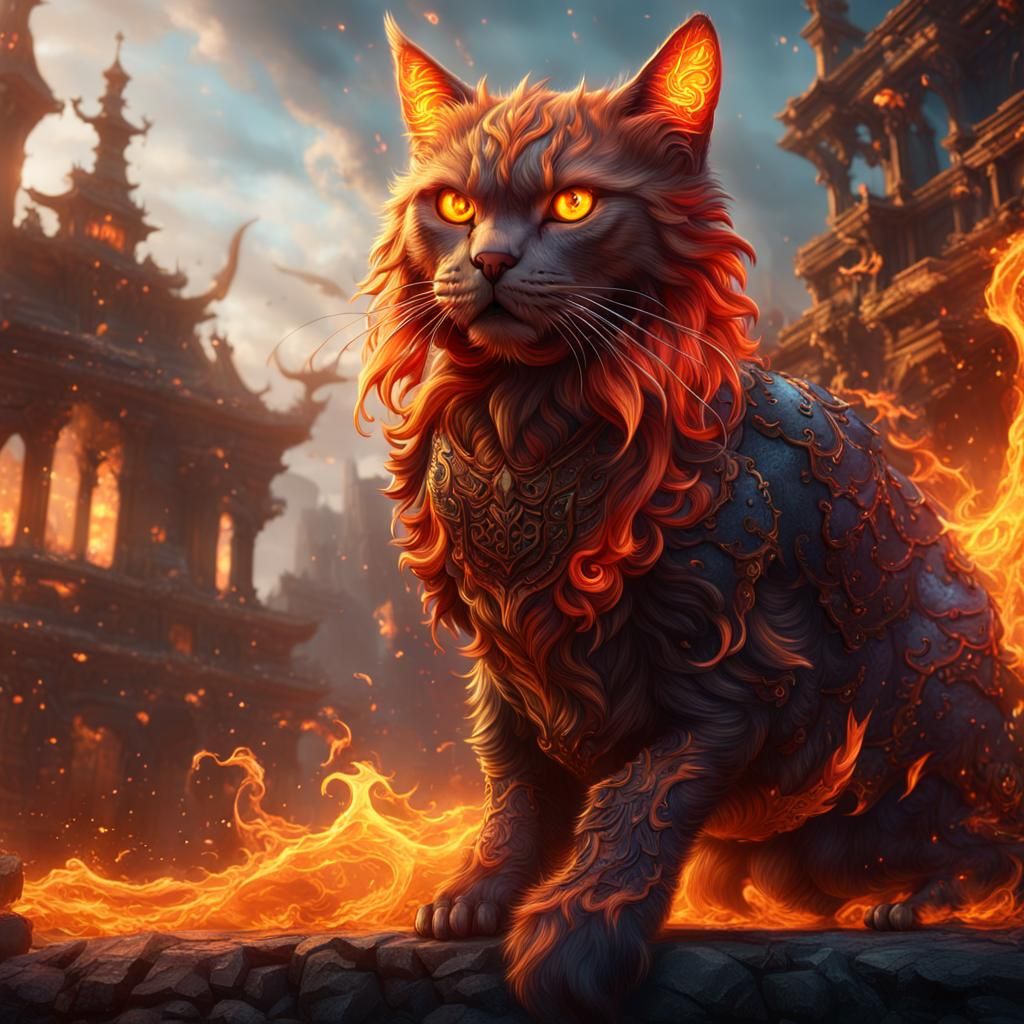 Fiery Feline Fantasy Concept Art
