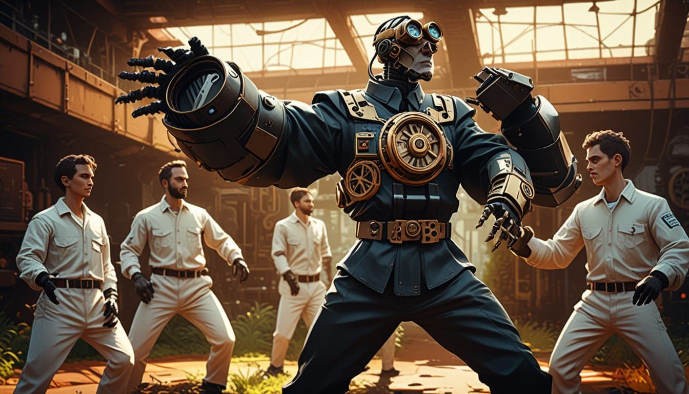 Steampunk Cityscape with Clockwork Machinery