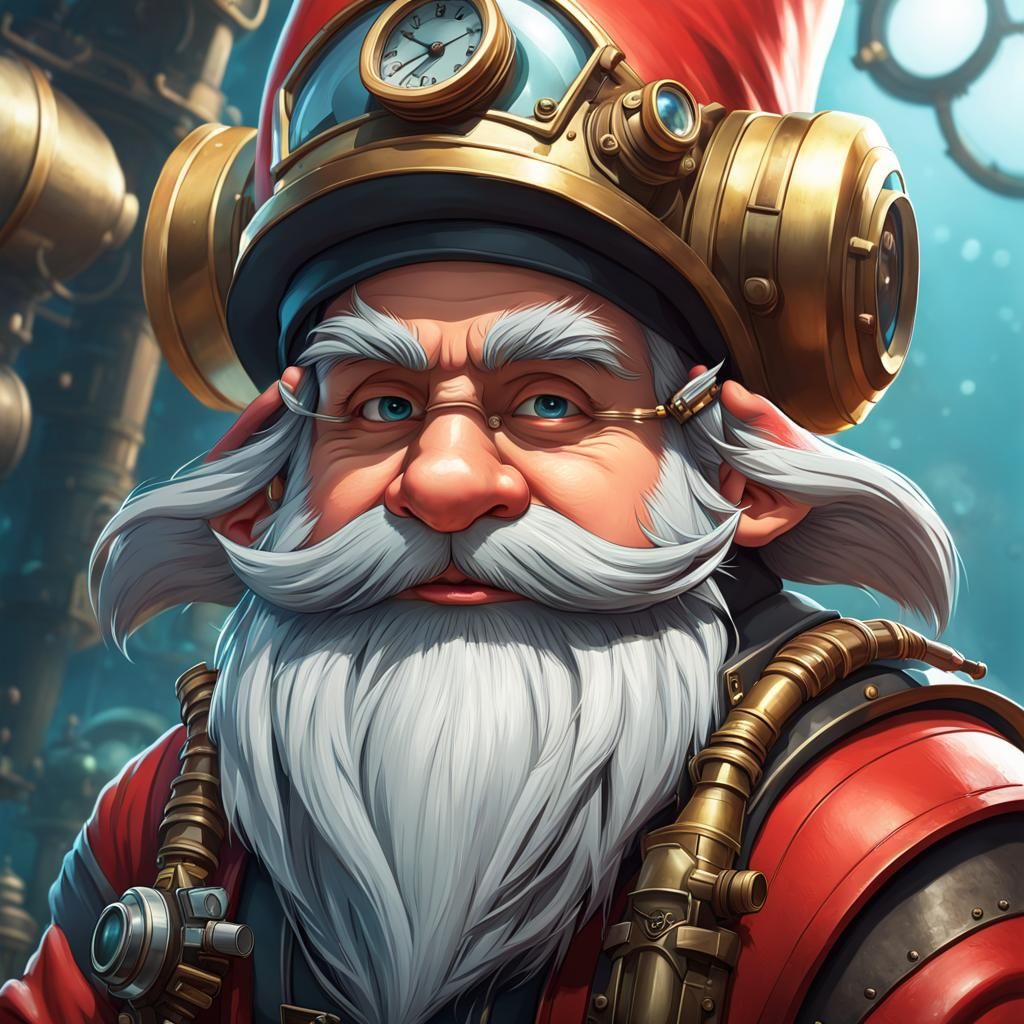Steampunk Gnome Submariner Portrait in Cartoon Style