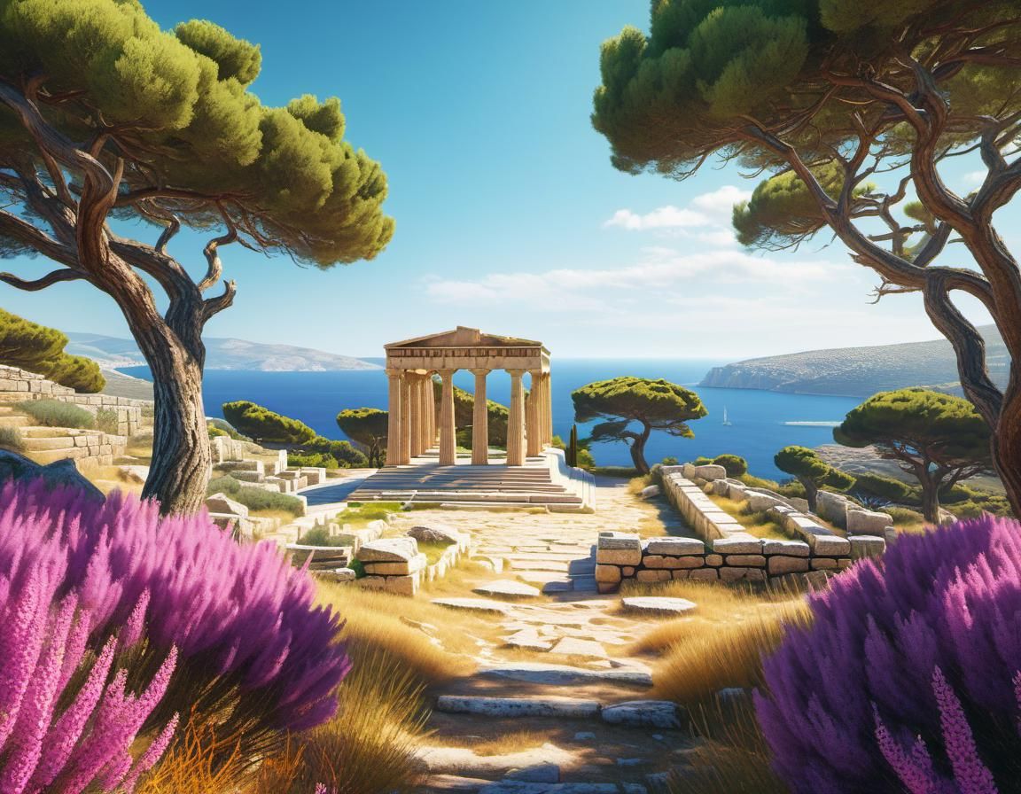 Ruins of ancient greek temple overlooking the Mediterranean ...