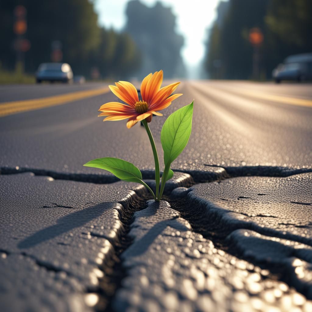 Flower Cracking Asphalt: Detailed Matte Painting