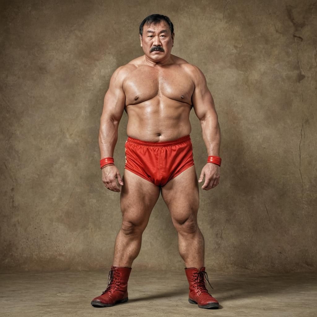 Powerful Kazakh Wrestler Poses in Vivid Sports Photography