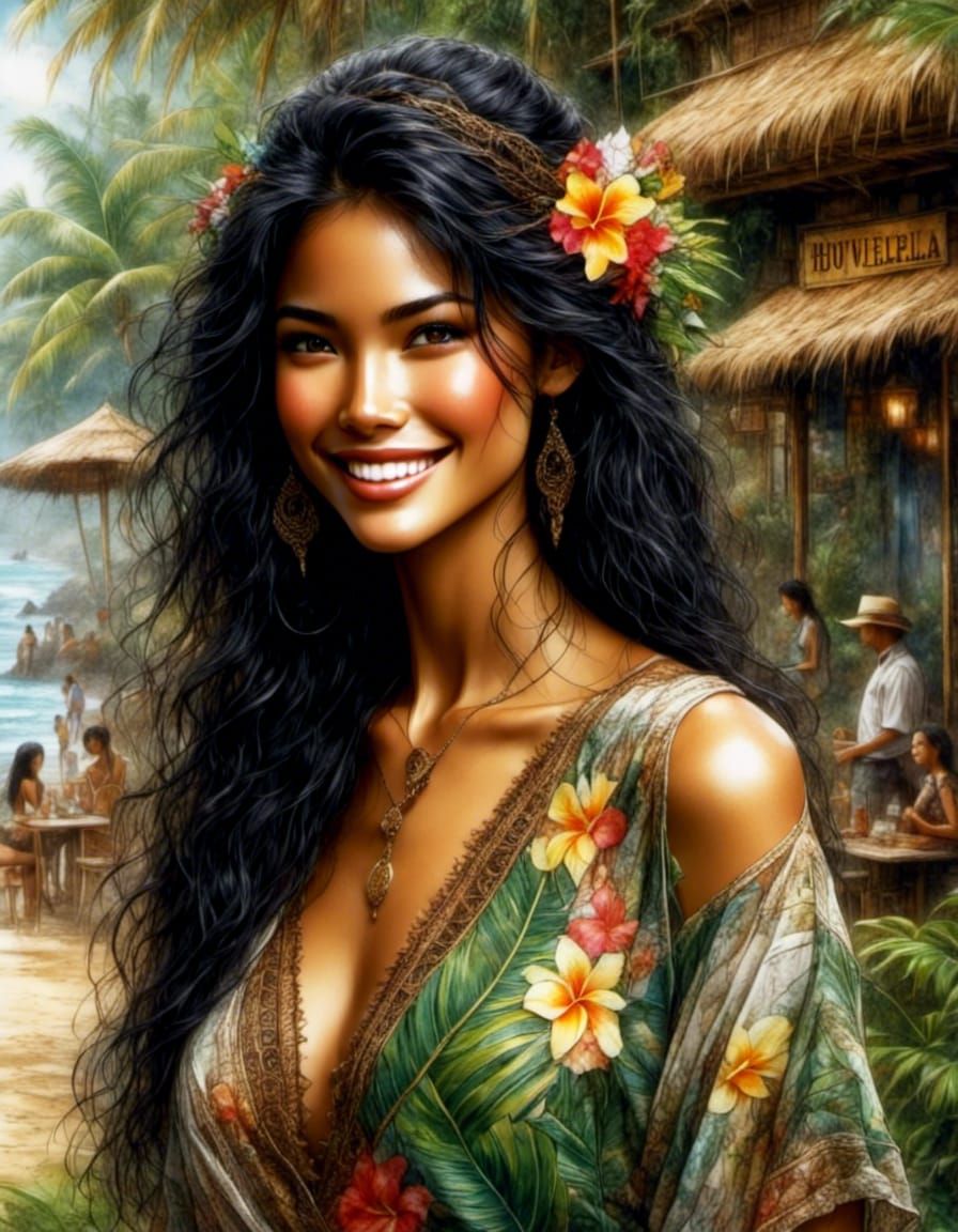 Beautiful Hawaiian Woman Portrait by Luis Royo